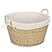 Household Essentials Round Wicker Laundry Basket with Handles, Whimsical Water Hyacinth Basket, Supportive Metal Frame, Removable Polyester Liner, Handwoven, Well-Structured and Versatile, Natural