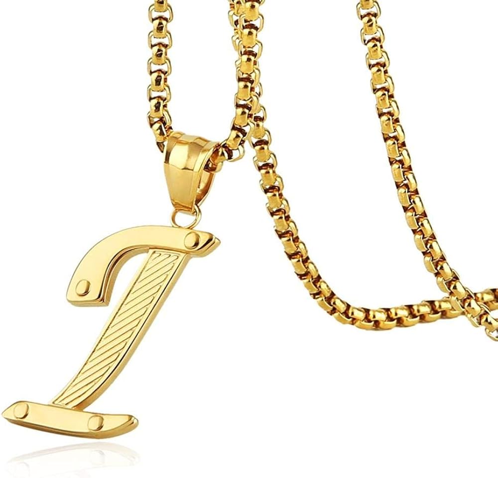 Mens Stainless Steel Alphabet Initial Letters Pendant Necklace 2 Colors