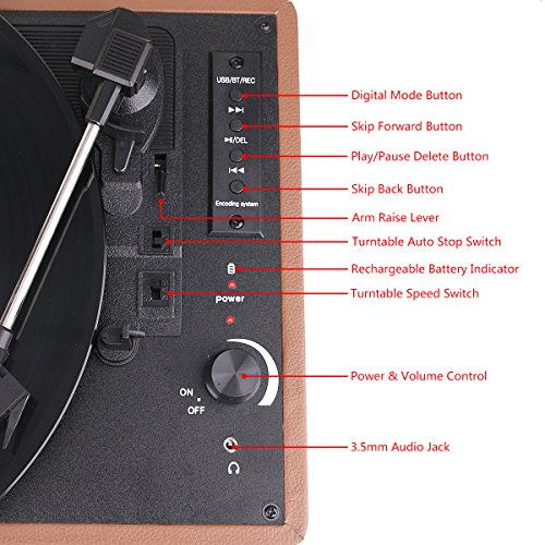 Musitrend-Bluetooth-Record-Player-Portable-Suitcase-Turntable-with-Built-in-Speakers-USBSD-Recorder-Rechargable-battery-Headphone-Jack-RCA-line-out-Brown