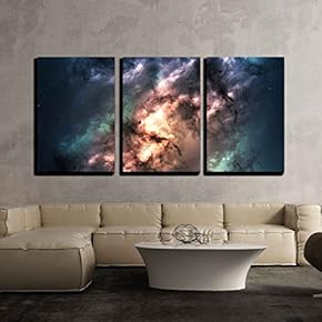 3 Piece Canvas Wall Art - Star Field in Deep Space Many Light Years Far from The Earth. - Modern Home Art Stretched and Framed Ready to Hang - 16"x24"x3 Panels