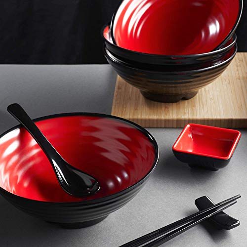Unbreakable Ramen Bowl Set with Chopsticks and Spoon 2 large Japanese Style Melamine Ramen