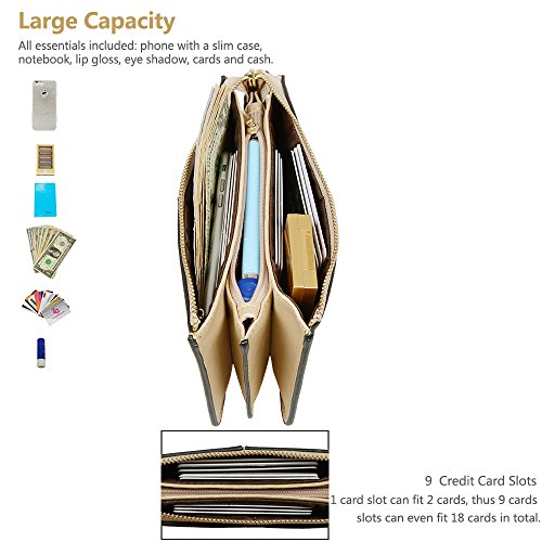 Lovena Soft Leather Wristlet Smartphone Zipper Wallet Tassel Wristlet with Credit Card Holder/Cash pocket/Wrist Strap-Fit iPhone X/iPhone 8/7Plus Samsung Note 8/5- Light Gold - Thumbnail 3