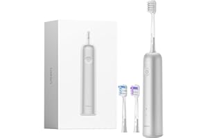 Laifen Wave Electric Toothbrush, Oscillation & Vibration Sonic Electric Toothbrush for Adults with 3 Brush Heads, IPX7 Magnetic Rechargeable Travel Powered Toothbrush (Silver Aluminum Alloy)