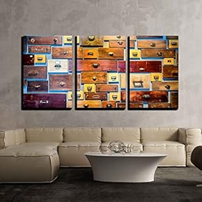 3 Piece Canvas Wall Art - Old Filing Cabinet - Front View - Modern Home Art Stretched and Framed Ready to Hang - 16"x24"x3 Panels