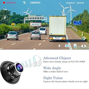 【2022 Nuova Versione】 CHORTAU Telecamera per Auto da 4,8 pollici Touchscreen Full HD 1080P Grandangolare, Telecamera… - immagine 4