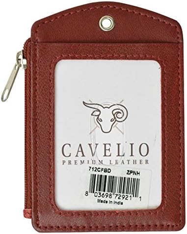 Cavelio ID Printed Lanyard Leather Badge Holder with Neck Strap (Burgundy)