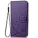 LG K8 (2017)| LG Aristo|LG LV3 MS210 Case,Floral Clover Embossed PU Leather Magnetic Flip Cover Card Holders & Hand Strap Wallet Purse Cover Case For LG K8 (2017)| LG Aristo|LG LV3 MS210 Purple