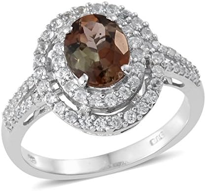 925 Sterling Silver Platinum Plated 2.4 Cttw Oval andalusite, Zircon Halo Ring For Women Size 9