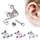 Ear Cartilage Ring Stud Jewelry Triple Trident Lobe Earring Round CZ 18G