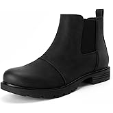 Athlefit Women's Chelsea Boots Low Heel Slip On Lug Sole Elastic Short Ankle Booties