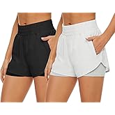 HKJIEVSHOP 2 Pack Athletic Shorts for Women, Quick Dry Running Shorts with Pockets High Waisted Workout Gym Sports Shorts
