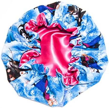 (Extra Large FROZEN & FUCHSIA lined) HANDCRAFTED Reversible Satin Bonnet will fits all Adults