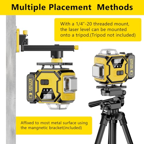 Laser Level 360 Self Leveling, 16 Lines 4×360° Green Pulse Mode Levels for Floor Tile Wall Picture Hanging Construction, 4D Leveler Outdoor Tool with 2 Rechargable Batteries Hard Carry Case