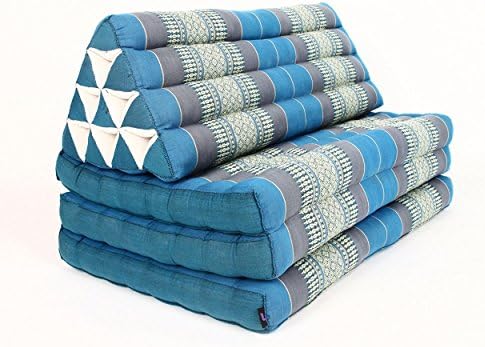 Design by UnseenThailand Foldout Triangle Thai Cushion, Kapok Fabric, Premium Double Stitched, 79x30x3 inches. (Blue Aqua)
