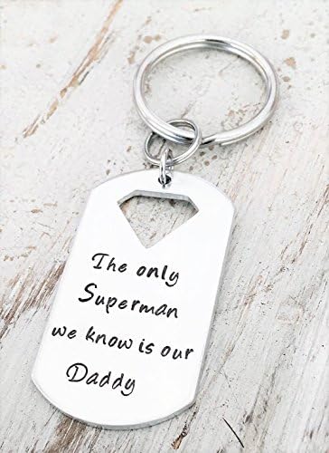 Fathers Day Gift from Kids - Personalized Hand Stamped Key Chain. "The only Superman we know is our Daddy"
