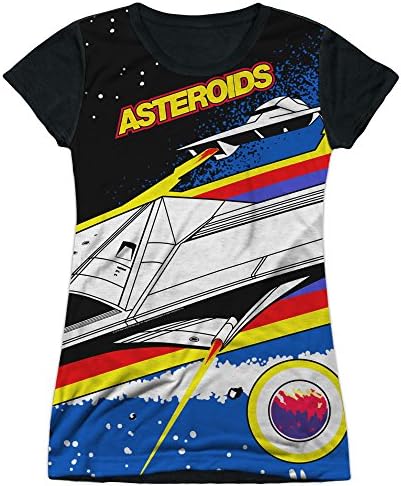 Atari Arcade Games Asteroids Arcade Game Design Juniors Black Back T-Shirt Tee