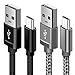 Micro USB Cable, Powerman Android Charger Micro USB Cables [2Pack,6.6Ft] Nylon Braided Fast Charging Cord Compatible Android, Samsung, Galaxy S7, S7 Edge, S6, Kindle, Motorola, Sony, LG (Grey/Black)