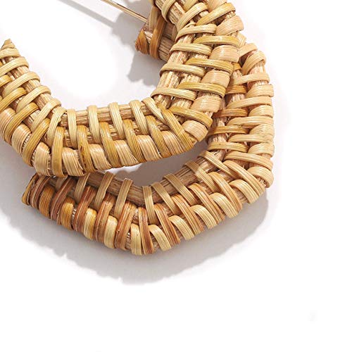 MOLOCH Rattan Earrings for Women Handmade Straw Wicker Braid Hoop Earrings Lightweight Wire Drop Dangle Earrings Fashion Jewelry (Metal end)