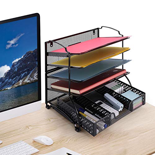 Simple Trending 5Trays Mesh Desk File Organizer Vertical Document