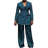 LROSEY Blazer Sets Women 2 Piece Outfits Dressy Double Breasted Blazers Suit Pants for Business Office Teacher