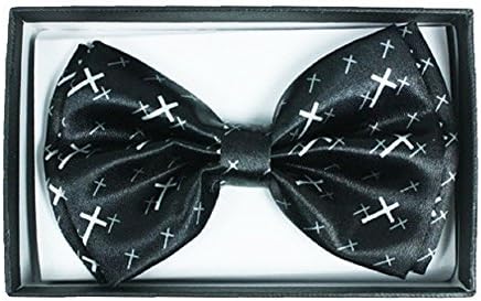 CTC Gifts Men's Banded Poly Satin Christian Bow Tie - White Crosses on Black