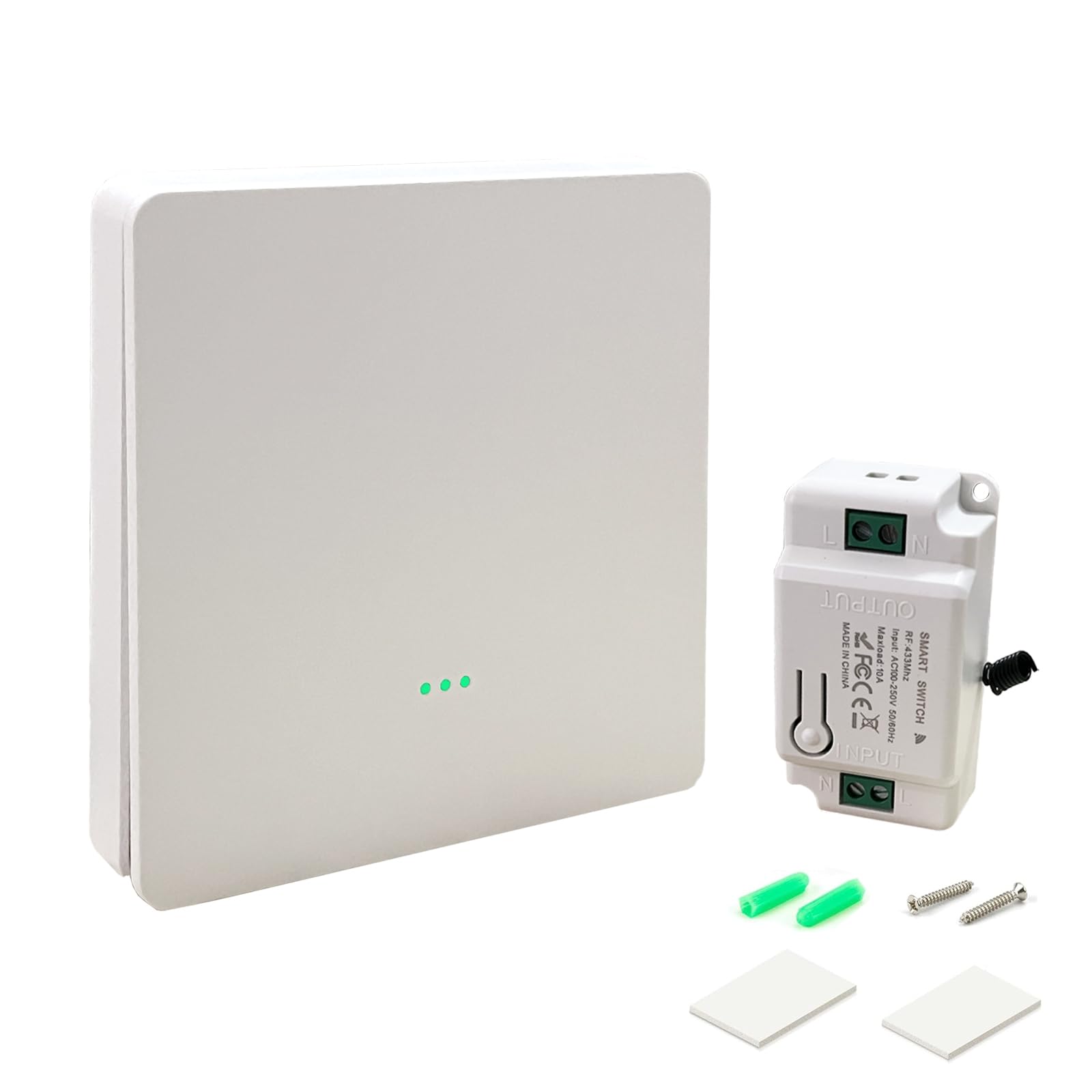 Bkiyougo Wireless Light Switch With Remote Control - RF433MHz Radio Transmitter Wall Switch, No Wiring With Small Receiver to Remotely Control Your Light