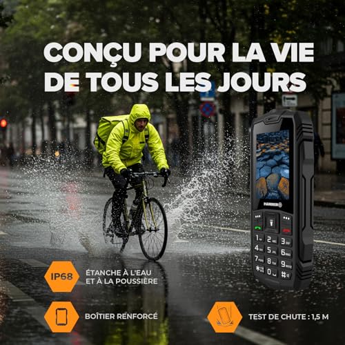 Hammer H Basalt all carriers 0.32GB Unlocked Unlocked Portable Phone IP68 Waterproof Shockproof Dual SIM Battery 1800 mAh Big Button FM Radio MP3 Camera Flashlight Black