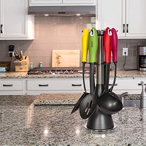 Bailey Kitchen Cooking Utensil Set- 6 Nylon Utensils With Chrome Stand