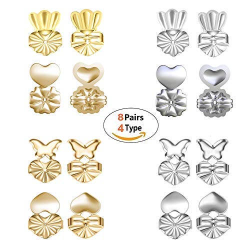 Geenber Earring Backs Lifters - 8 Pairs Earring Backs Set Adjustable Hypoallergenic Safety Locking Stud Earring Lifts Accessories for Women and Girls（4 Silvery, 4 Gold）