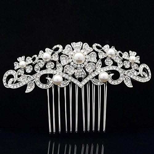 Wedding Bridal Girl Flower Hair Comb Accessories with Clear Rhinestone Crystals 1448R1CLE