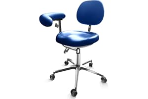 DENGTELI Dental Assistant Chair PU Leather with Swivel Armrests, Rolling Dental Chair, Ergonomic Swivel Dentist's Stool with Backrest for Clinics, Tattoo, Home and Laboratory - Blue