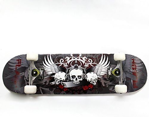 Complete Skateboard 31"x8” Triple Skulls Street Cruiser - Maple Wood Deck, Double Kicktail, Griptape, Durable Aluminum Trucks, PU Wheels, Heavy Duty ABEC-7 Bearings,100%
