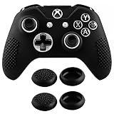 eXtremeRate Soft Anti-Slip Silicone Controller Cover Skins Thumb Grips Caps Protective Case for Microsoft Xbox One X & One S Controller Black