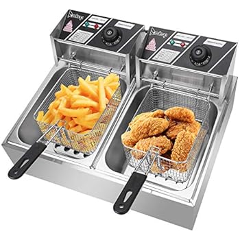 5000W Commercial Deep Fryer, 12L Electric Dual Tank Deep Fryer, Countertop Double Basket And Heavy duty Stainless Steel Electric Deep Fryer, Restaurant Home Fries Chicken French Fry Kitchen 2 Tank