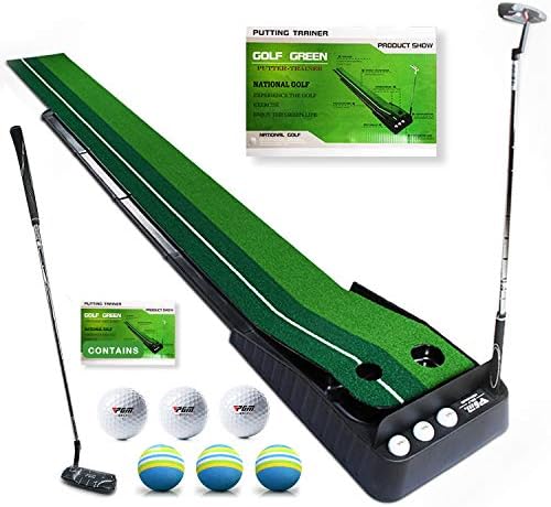 Golf Putting Green,Indoor Golf Mat With Auto Ball Return Function,Golf Practice Training Aid,synthetic turf golf practice putting green,10.5 Feet golf Mat,with 1 Golf putter,6 balls For Office Home