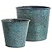 MyGift Set of 2 Decorative Mini Rustic Metal Garden Succulent Planters/Antique Style Round Flower Display Pots, Teal