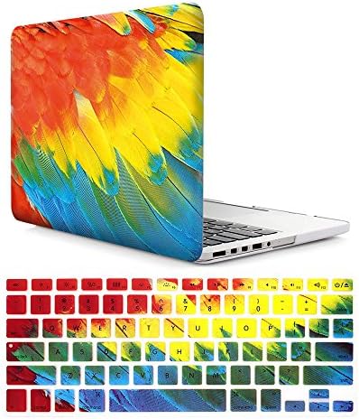 Lenboes 2in1 Bundle Ultra Slim Rubberized Plastic Hard Shell Cover Case with Matching Pattern Keyboard Skin for Apple Old MacBook Pro 13" 13.3 with Retina Display (A1502 / A1425) - Colorful Feather