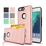 Google Pixel Wallet Case,Anoke [Credit Card Slots Holder]Hard Plastic PC TPU Soft Hybrid Shockproof Heavy Duty Protective Cover Case For Google Pixel KC2 Rose Gold