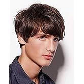 Swiking Men Brown Short Wig for Male Layered Daily Natural Short Fluffy Synthetic Cosplay Party Daily Costume Hair Full Wigs