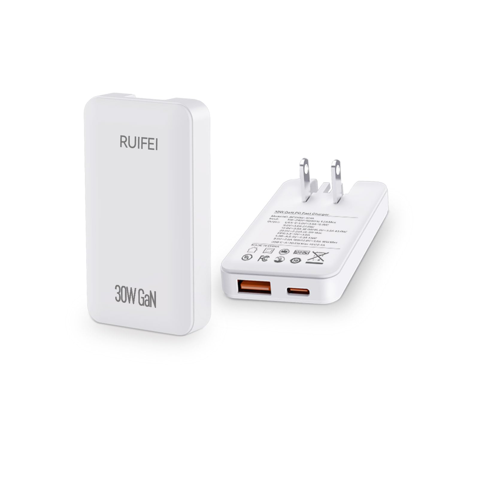 30W Flat USB C Charger Block(Dual-Port Power Adapter) with GaN Tech,Ultra Thin & Foldable Plug Design Convenient for Travel,Fast Charging for Galaxy S25 Ultra/S24,iPhone 17/16 Pro/15/14,and More