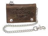 Harley-Davidson Mens Embossed B&S Brown Leather XL Chain Wallet