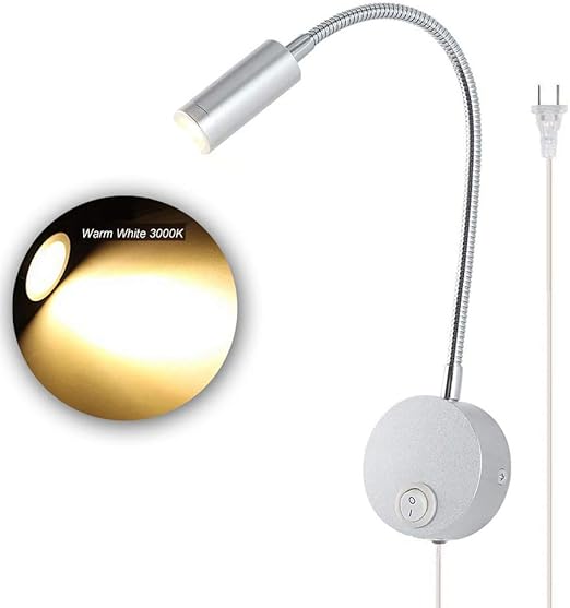 Ygapuzi 3W LED Bedside Reading Light Flexible Gooseneck Book Lamp Wall