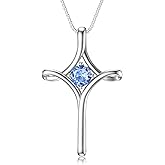 TOUPOP Cross Necklace for Women 925 Sterling Silver Birthstone Cross Pendant Fine Jewelry Valentines Day Birthday Gifts for Her Mom Wife Girlfriend