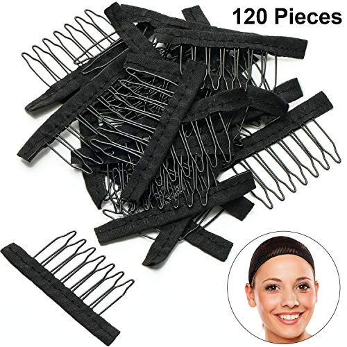120 Pieces Wig Combs 7-teeth Wig Clips Steel Teeth with Cloth Wig Combs Hair Extensions for Wig Caps DIY Wig Accessories Tools