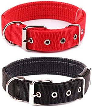 HungMeo [2 Pack] Dog Nylon Collar for Small Xsmall Pets Cats with Comfortable Durable Material, Classic Solid Color Tough Nylon Padded Pet Collars, Adjustable Neck 12.8-15.5” (Black &amp; Red)