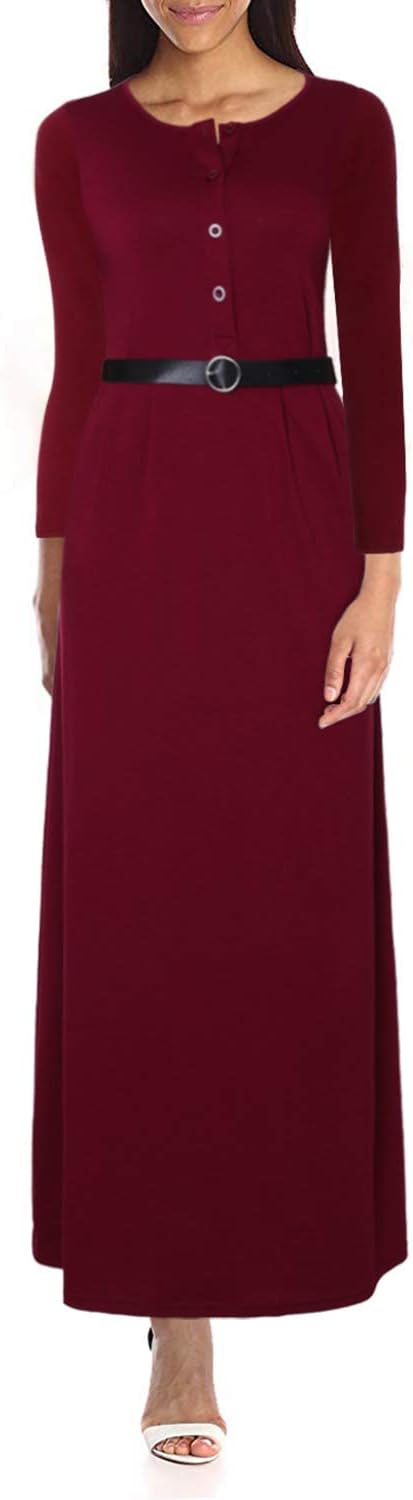 Owin Women Casual Long Sleeve Dress Loose T-Shirt Dress with Pockets Maxi Dresses