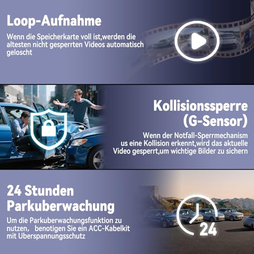 360° Dash Cam Car Front Rear 4 Channel Dash Cam Car Camera FHD 4K + 1080Px3, Free 64GB SD Card, WDR Night Vision (8 IR LEDs), G-Sensor, 4 x 140° Wide Angle, 3 Inch IPS Display, 24/7 Parking Mode, Loop