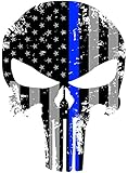 Tattered 5x4 Inch Subdued Us Flag Punisher Skull Reflective Decal with Thin Blue Line