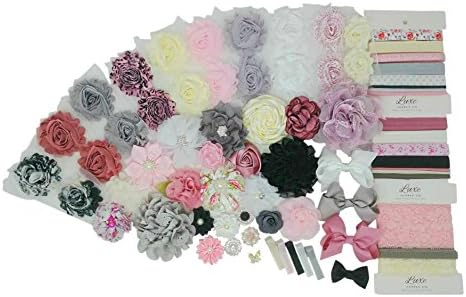 Classic Shabby Chic Collection DIY Headband Kit - Makes 35 Headbands and 5 Clips! - Pink, Ivory, Mauve, Black, White - Mom-to-Be Gift - Baby Shower Activity