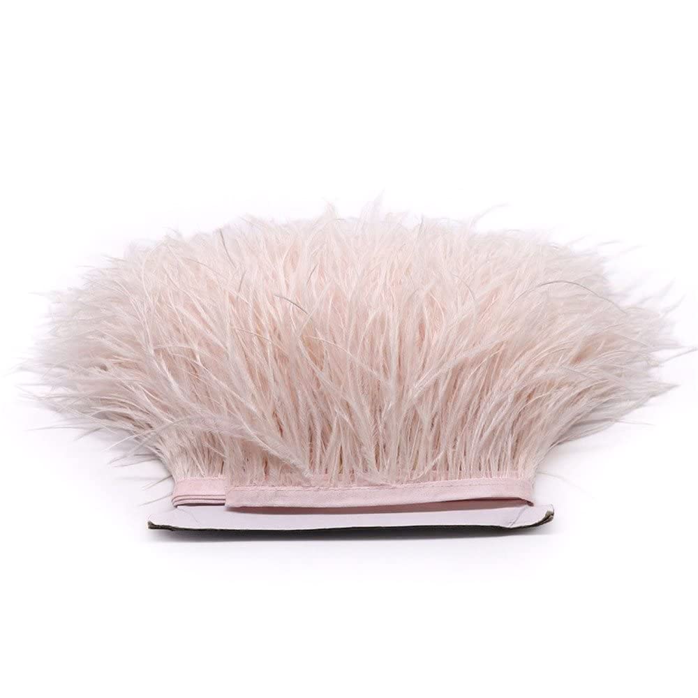 FQTANJU 2 Yards Soft & Natural Ostrich Feathers Fringe Trims Ribbon Used for Dress, Sewing, Craft Clothing, Lighting Decoration, Clothing DIY, etc. (Beige)